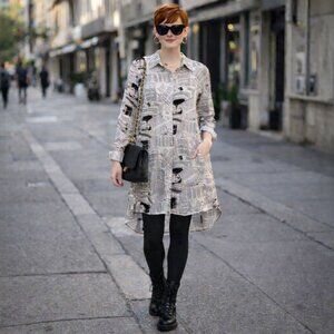 Jon & Anna Newspaper Print Shirt Dress Size Small Long Sleeve Lightweight.
